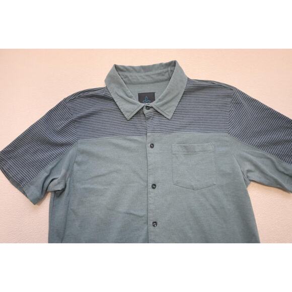 Prana Breathe Camp Shirt Blue Short Sleeve Hiking Button Up Mens Size Large - Picture 8 of 9